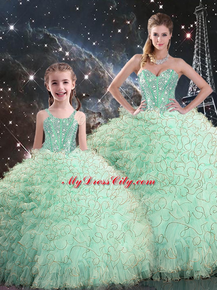 High Class Sleeveless Beading and Ruffles Lace Up Quince Ball Gowns