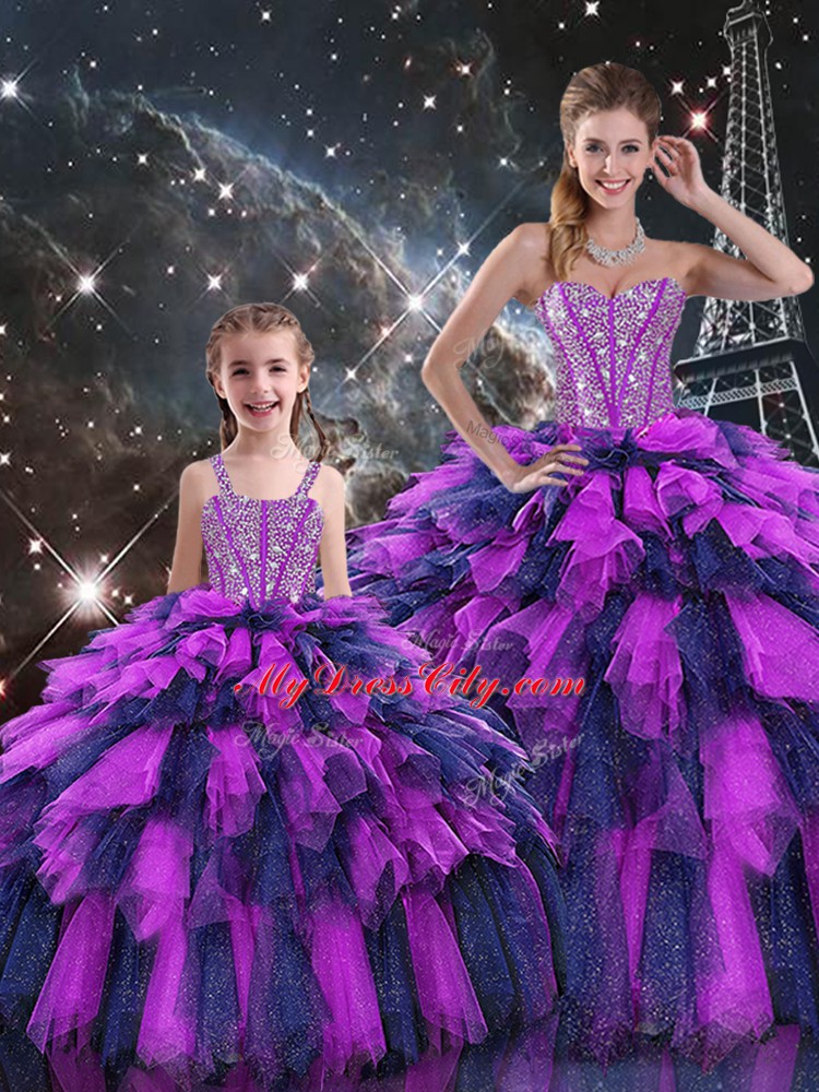 Top Selling Sweetheart Sleeveless Organza Quinceanera Dresses Beading and Ruffles and Ruffled Layers Lace Up