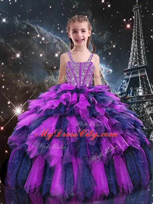 Top Selling Sweetheart Sleeveless Organza Quinceanera Dresses Beading and Ruffles and Ruffled Layers Lace Up