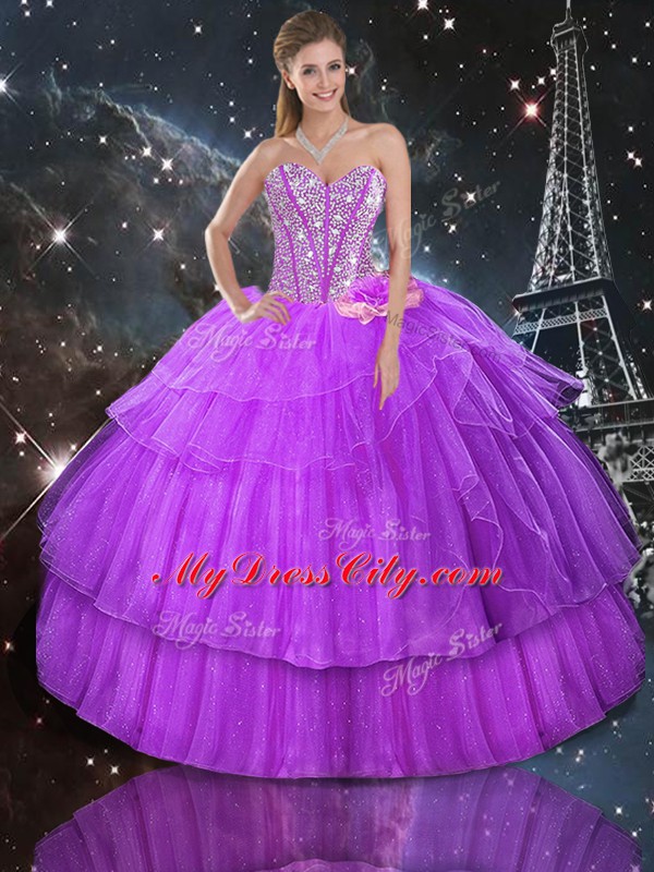 Organza and Tulle Sleeveless Floor Length Quinceanera Gowns and Beading and Ruffled Layers