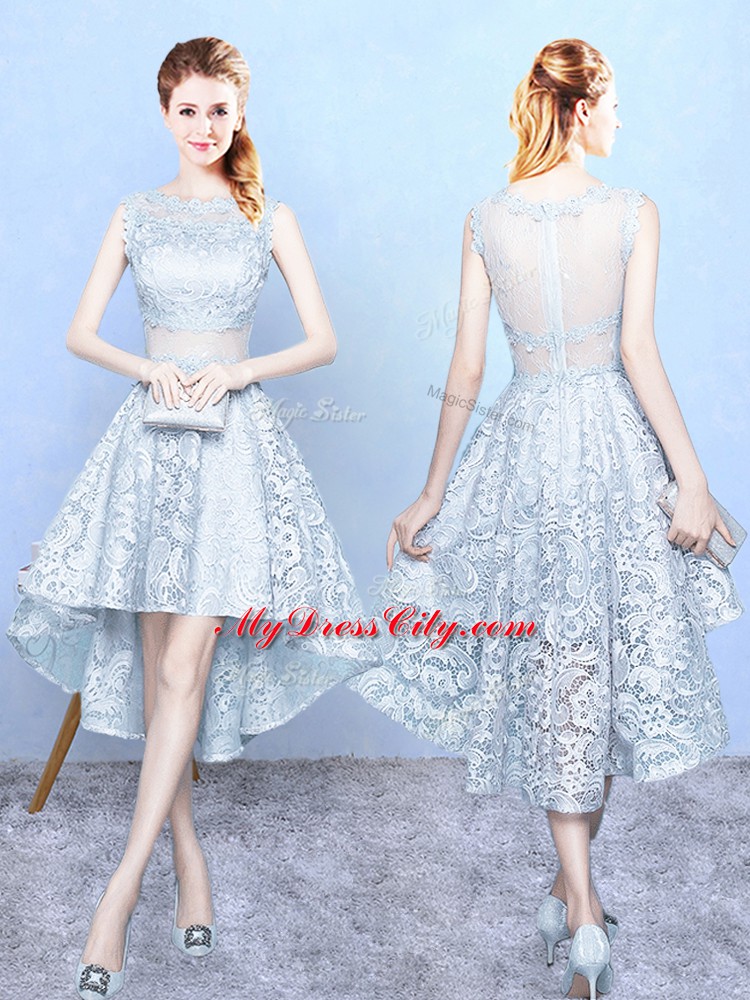 Light Blue Sleeveless Lace Zipper Wedding Party Dress for Wedding Party