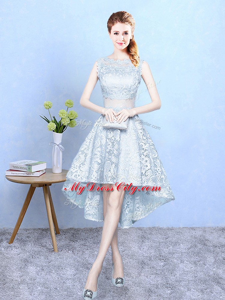 Light Blue Sleeveless Lace Zipper Wedding Party Dress for Wedding Party