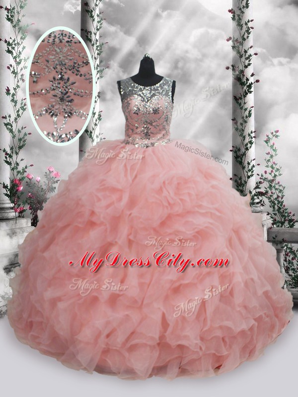 Floor Length Ball Gowns Sleeveless Baby Pink Quinceanera Gown Lace Up