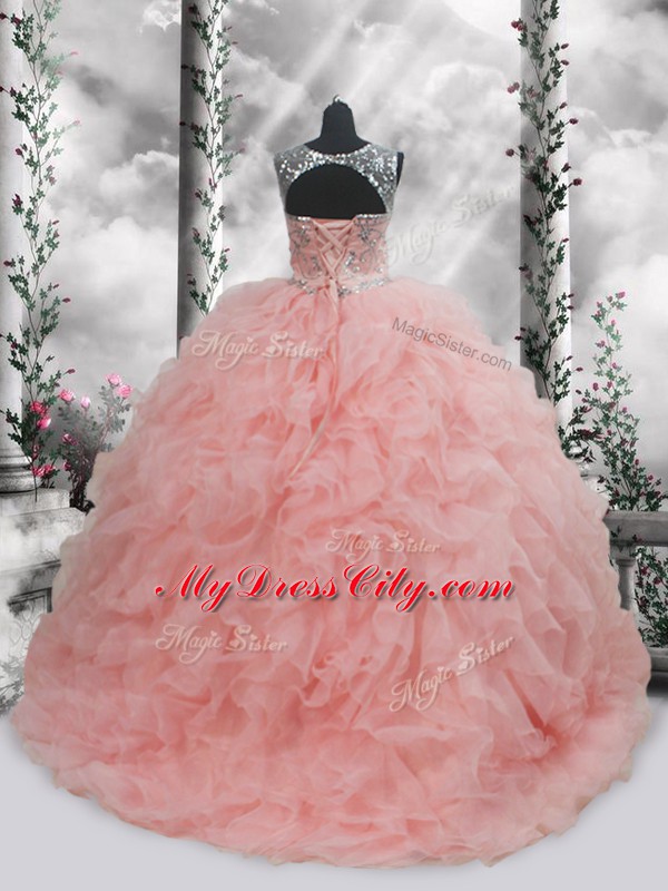 Floor Length Ball Gowns Sleeveless Baby Pink Quinceanera Gown Lace Up