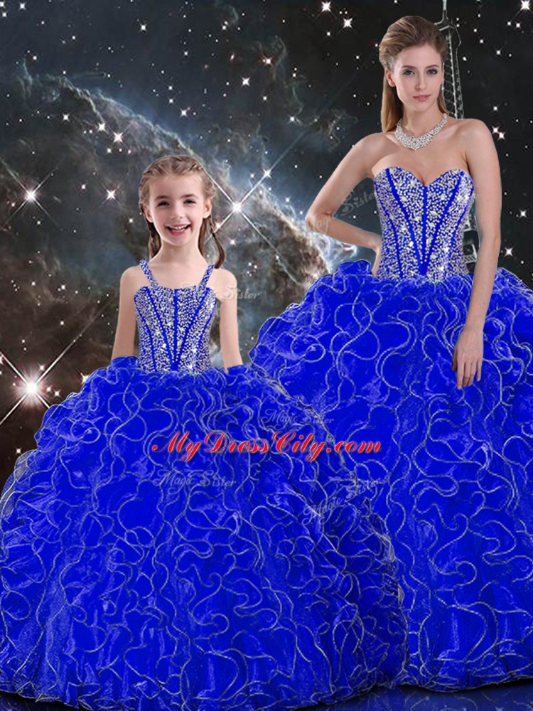 Luxurious Royal Blue Sweet 16 Dress Military Ball and Sweet 16 and Quinceanera with Beading and Ruffles Sweetheart Sleeveless Lace Up