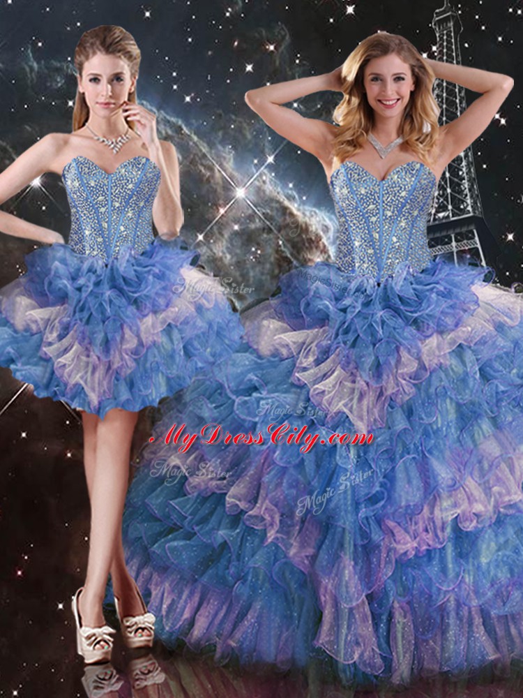 Beauteous Sweetheart Sleeveless Lace Up Quinceanera Dresses Multi-color Organza