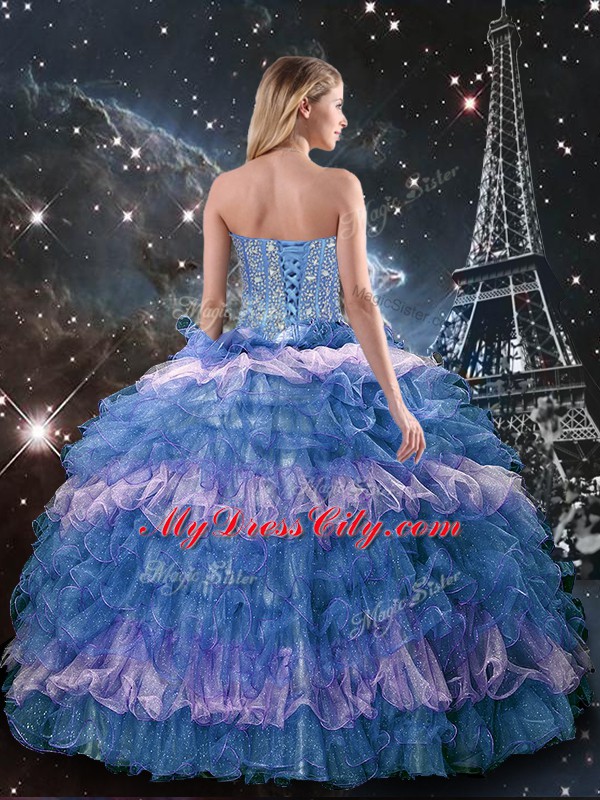 Beauteous Sweetheart Sleeveless Lace Up Quinceanera Dresses Multi-color Organza