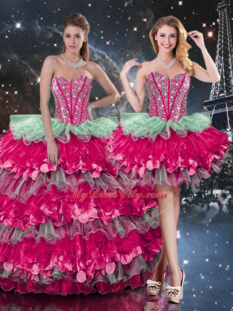 Sweetheart Sleeveless Lace Up 15th Birthday Dress Multi-color Organza