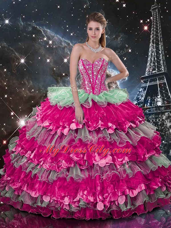 Sweetheart Sleeveless Lace Up 15th Birthday Dress Multi-color Organza