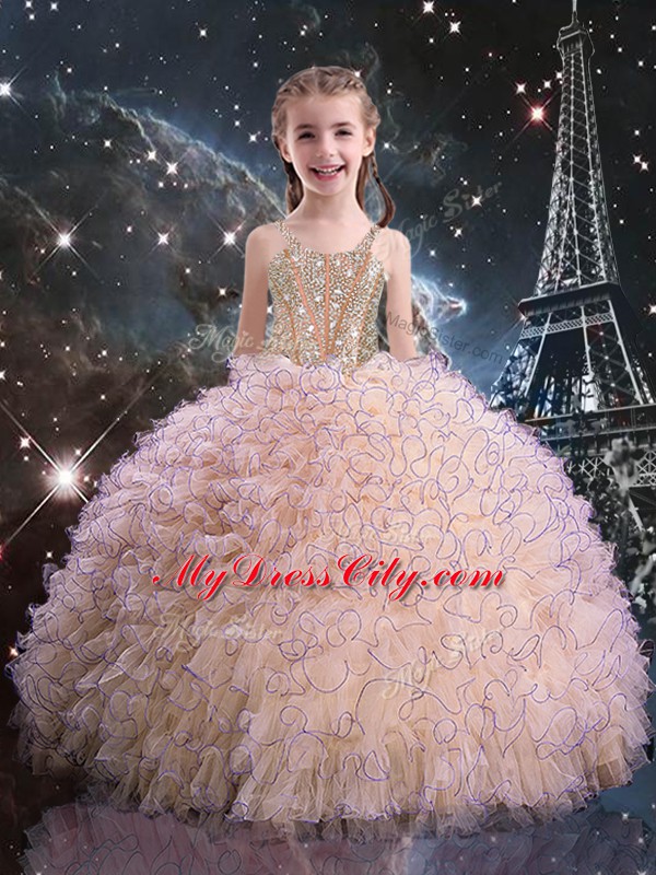 Flirting Sleeveless Lace Up Floor Length Beading and Ruffles Sweet 16 Dress