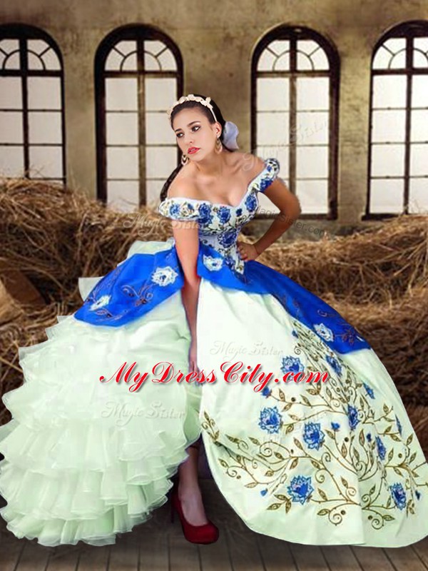 Great Sleeveless Floor Length Embroidery Lace Up Sweet 16 Dresses with Multi-color