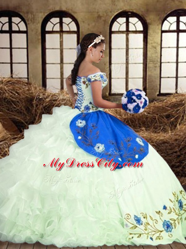 Great Sleeveless Floor Length Embroidery Lace Up Sweet 16 Dresses with Multi-color