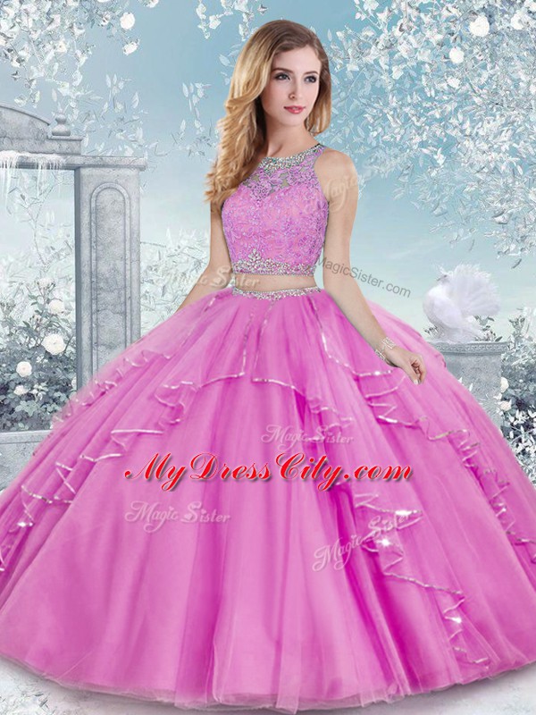 Trendy Sleeveless Clasp Handle Floor Length Beading and Lace Sweet 16 Dress