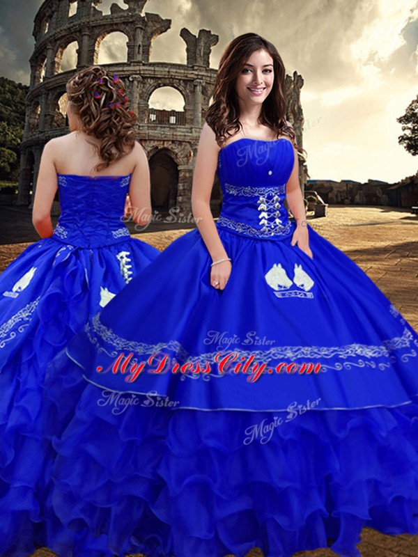 Chic Sleeveless Embroidery and Ruffled Layers Zipper Quinceanera Dresses