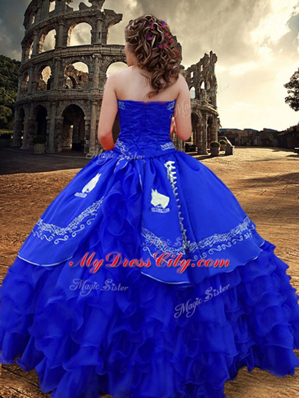 Chic Sleeveless Embroidery and Ruffled Layers Zipper Quinceanera Dresses