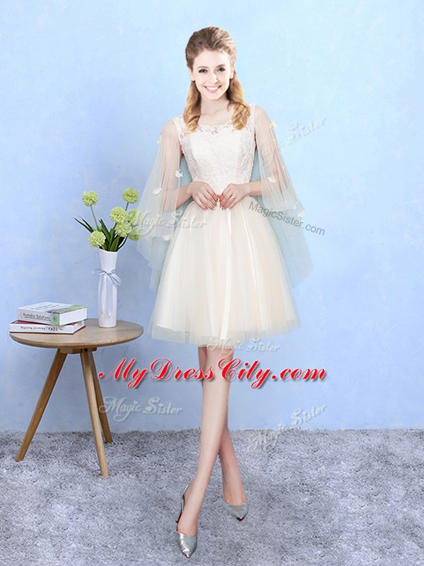 Exceptional Champagne Wedding Party Dress Wedding Party with Lace Square Half Sleeves Lace Up