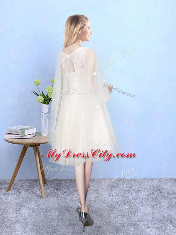 Exceptional Champagne Wedding Party Dress Wedding Party with Lace Square Half Sleeves Lace Up