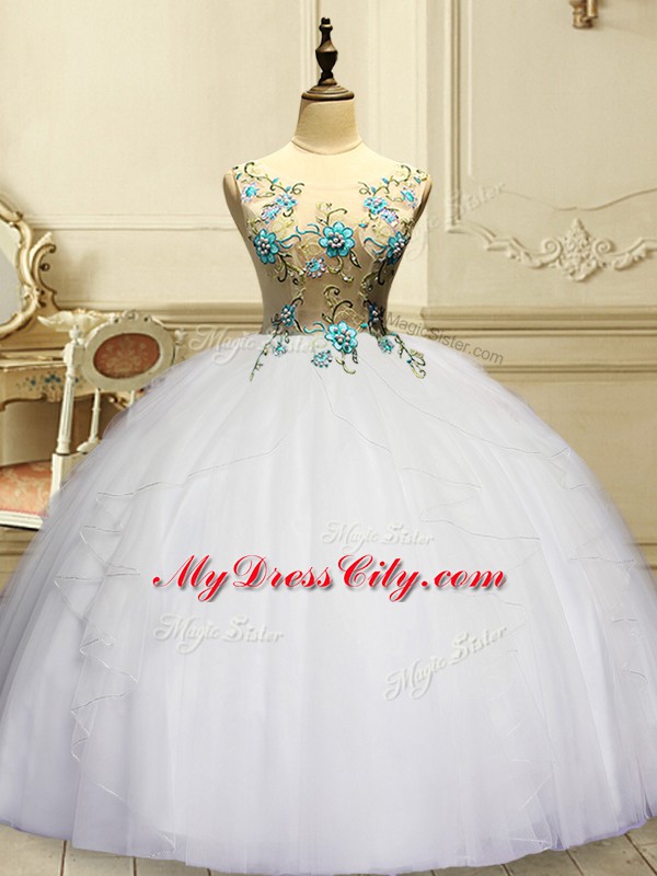 Flirting White Sleeveless Organza Lace Up Sweet 16 Dress for Military Ball and Sweet 16 and Quinceanera