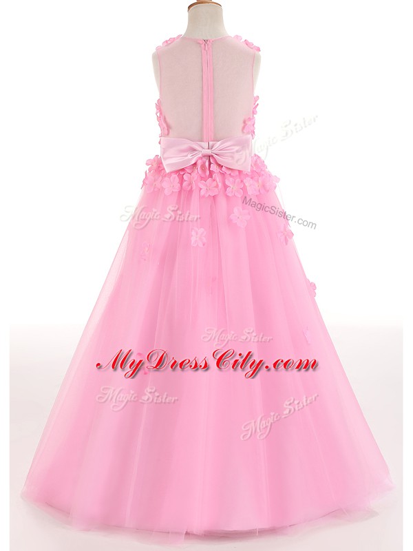 Discount Scoop Sleeveless Tulle Little Girls Pageant Dress Wholesale Appliques and Bowknot Zipper