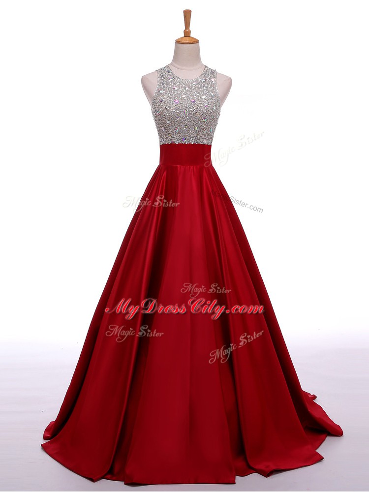 Exceptional Wine Red Sleeveless Beading Formal Dresses