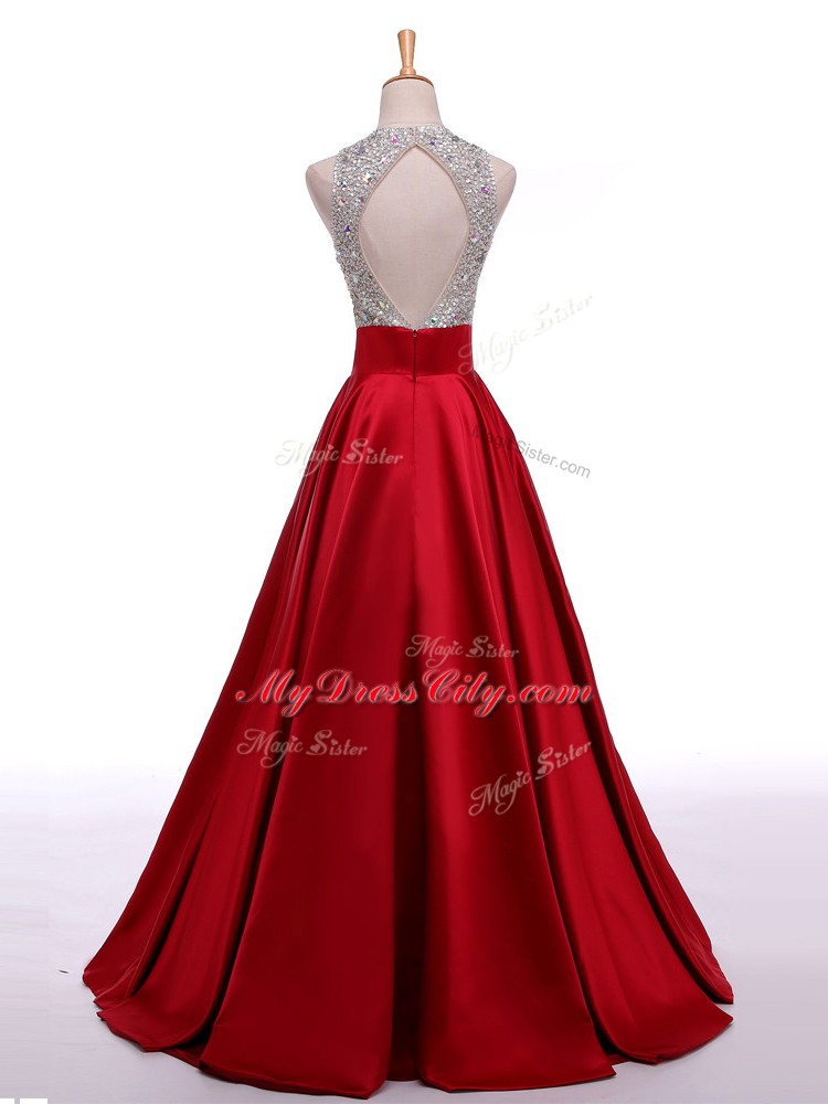 Exceptional Wine Red Sleeveless Beading Formal Dresses