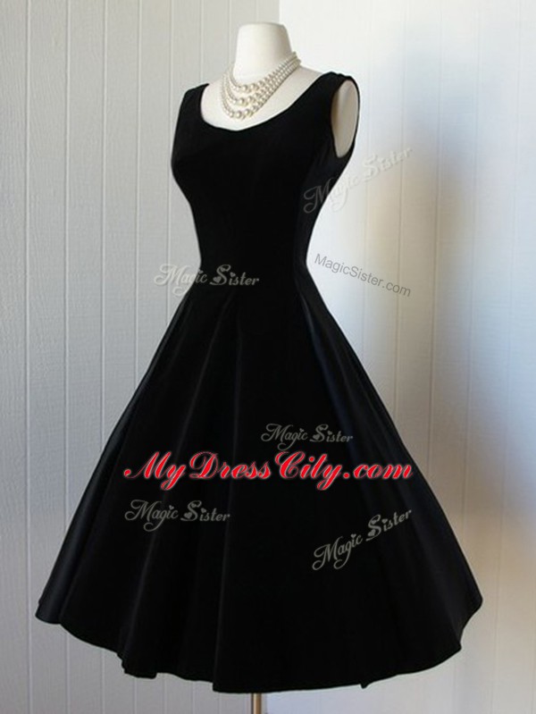 Low Price Black Zipper Prom Dress Bowknot Sleeveless Knee Length