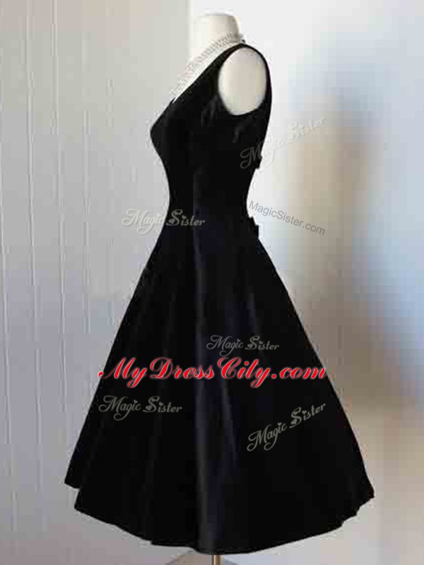 Low Price Black Zipper Prom Dress Bowknot Sleeveless Knee Length