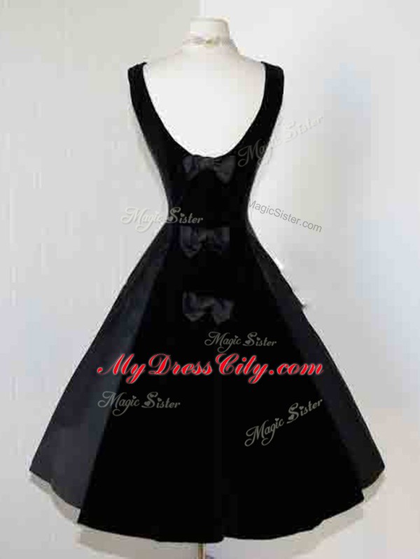 Low Price Black Zipper Prom Dress Bowknot Sleeveless Knee Length