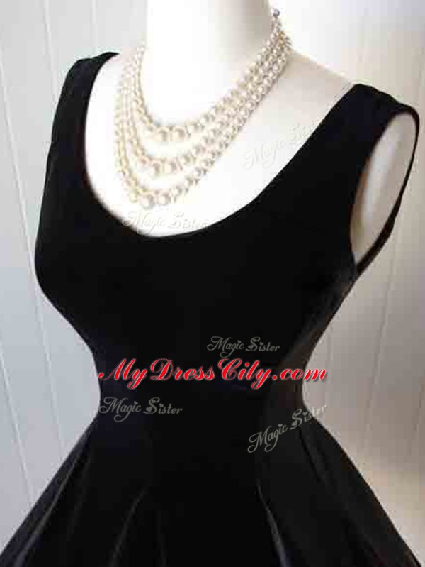 Low Price Black Zipper Prom Dress Bowknot Sleeveless Knee Length