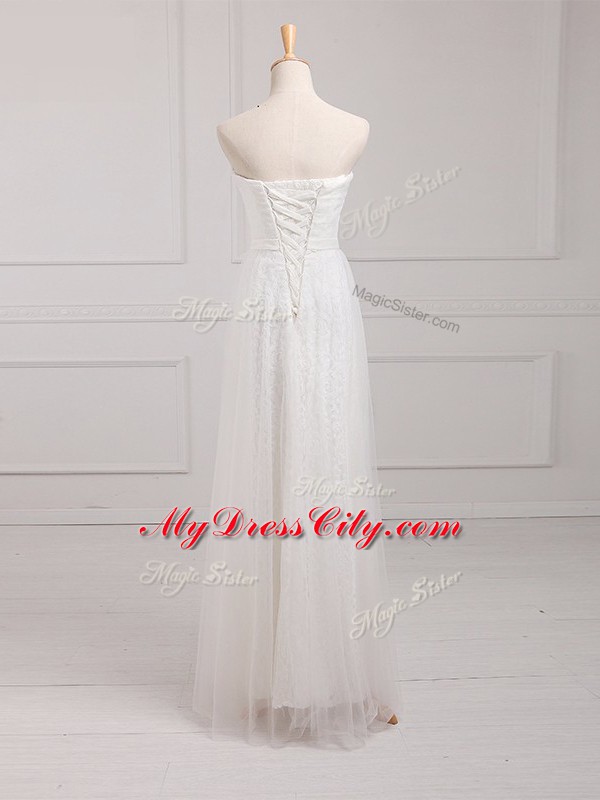 Excellent Floor Length Lace Up Quinceanera Court Dresses White for Prom and Party and Wedding Party with Belt