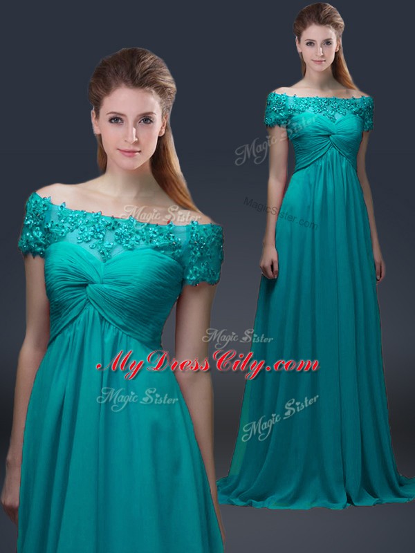 Chiffon Short Sleeves Floor Length Mother Dresses and Appliques