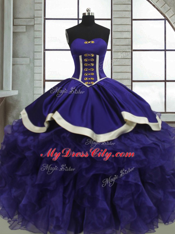 Purple Lace Up Sweet 16 Dress Ruffles Sleeveless Floor Length