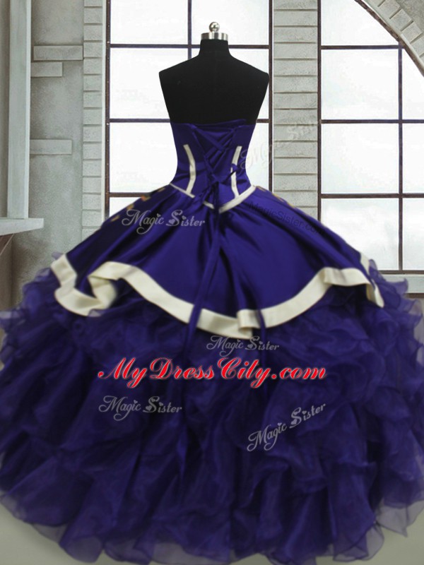 Purple Lace Up Sweet 16 Dress Ruffles Sleeveless Floor Length