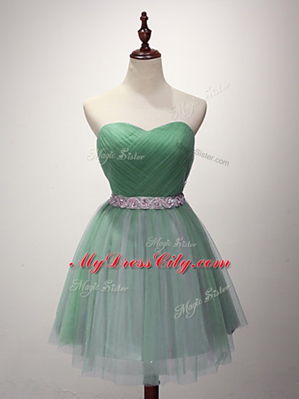 Green Sleeveless Beading and Ruching Mini Length Bridesmaids Dress