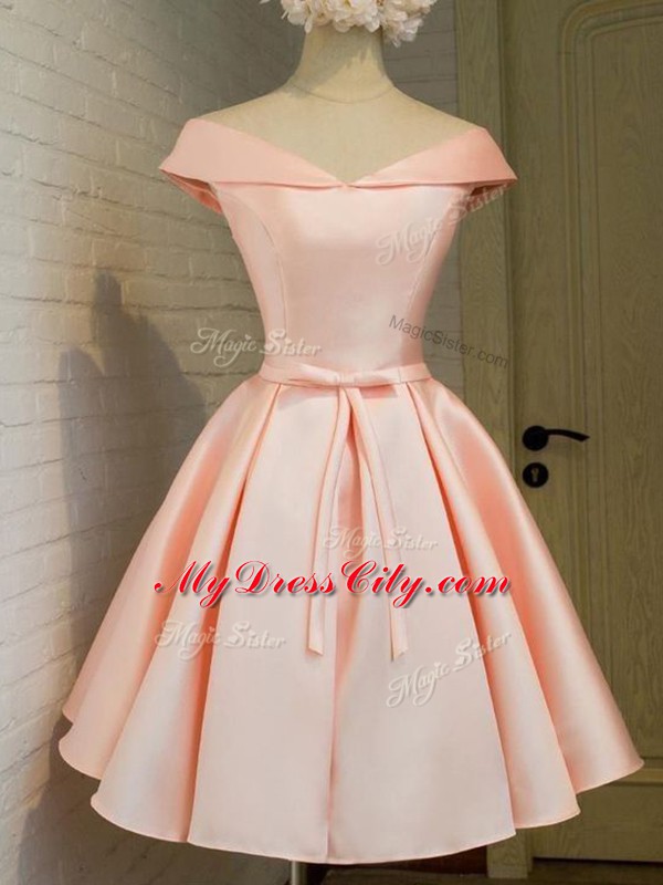 Amazing Peach A-line Belt Quinceanera Court Dresses Lace Up Taffeta Cap Sleeves Knee Length