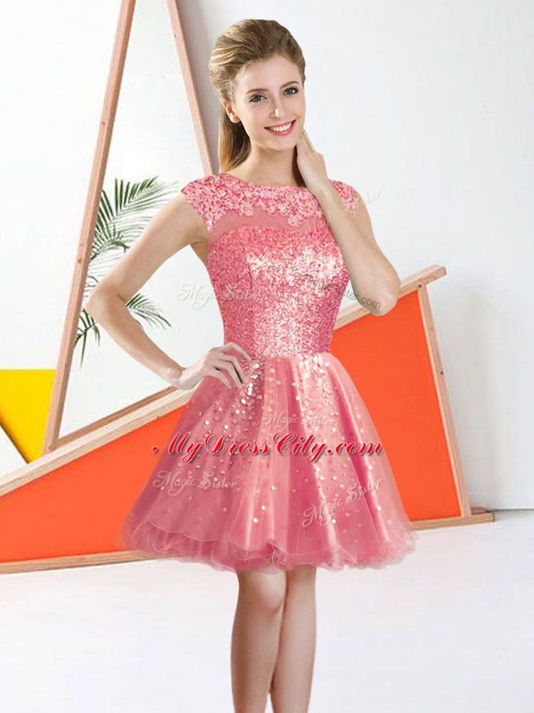 Latest Knee Length A-line Sleeveless Watermelon Red Bridesmaid Dresses Backless