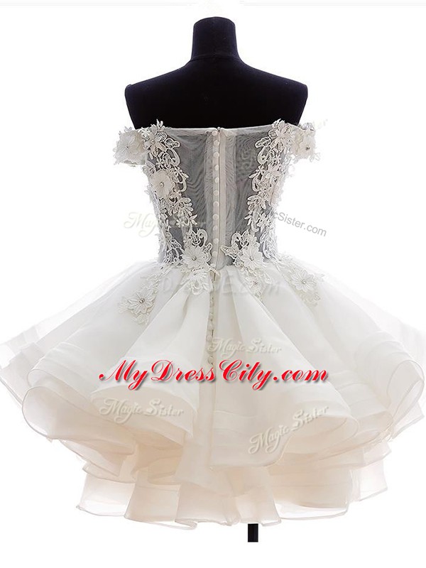 Beautiful White A-line Tulle Strapless Sleeveless Beading and Lace and Embroidery and Ruffles Knee Length Zipper Cocktail Dress