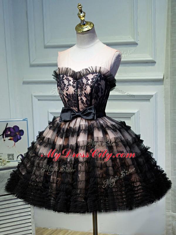 Nice Black Sleeveless Tulle Backless Prom Gown for Prom and Party