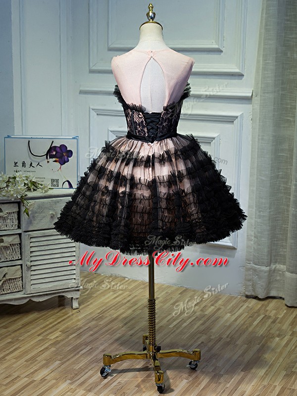 Nice Black Sleeveless Tulle Backless Prom Gown for Prom and Party