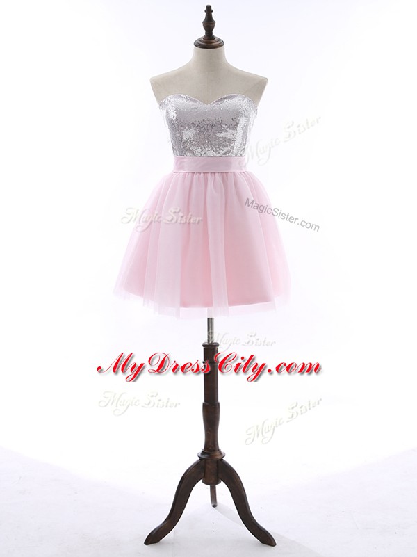 Elegant Mini Length A-line Sleeveless Baby Pink Evening Dress Zipper