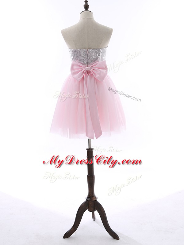 Elegant Mini Length A-line Sleeveless Baby Pink Evening Dress Zipper