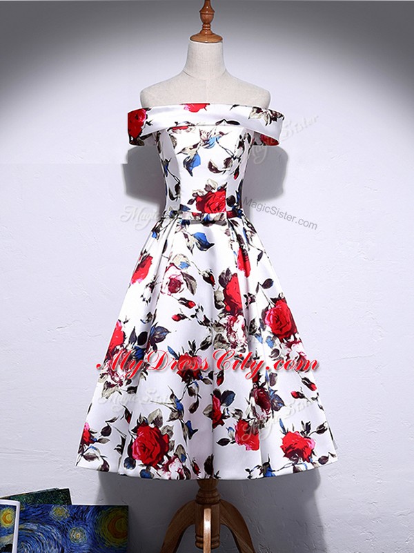 Multi-color Sleeveless Pattern Knee Length Homecoming Dress