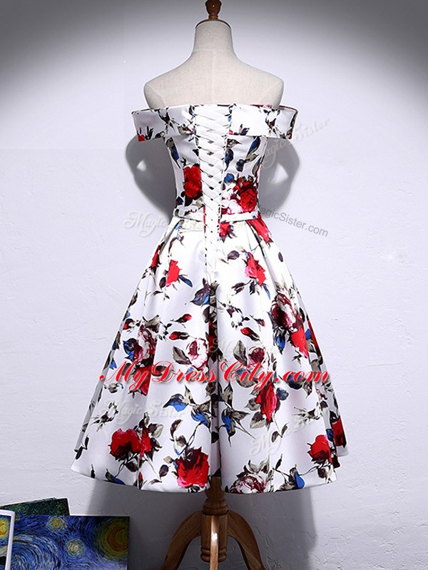 Multi-color Sleeveless Pattern Knee Length Homecoming Dress