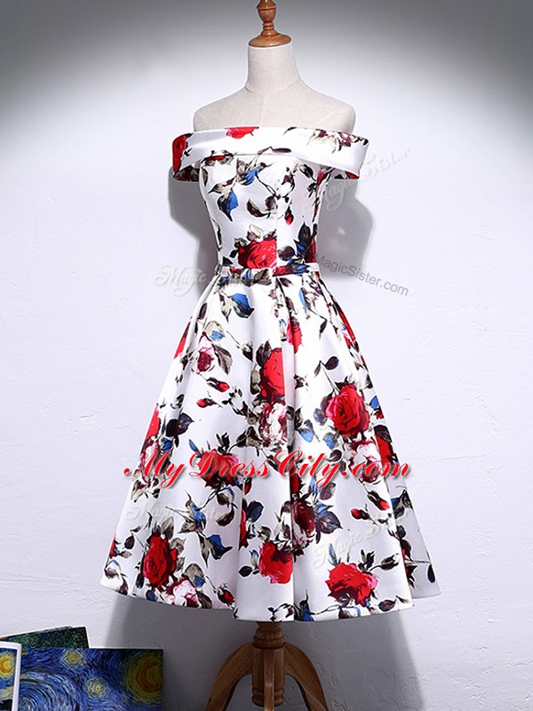 Multi-color Sleeveless Pattern Knee Length Homecoming Dress