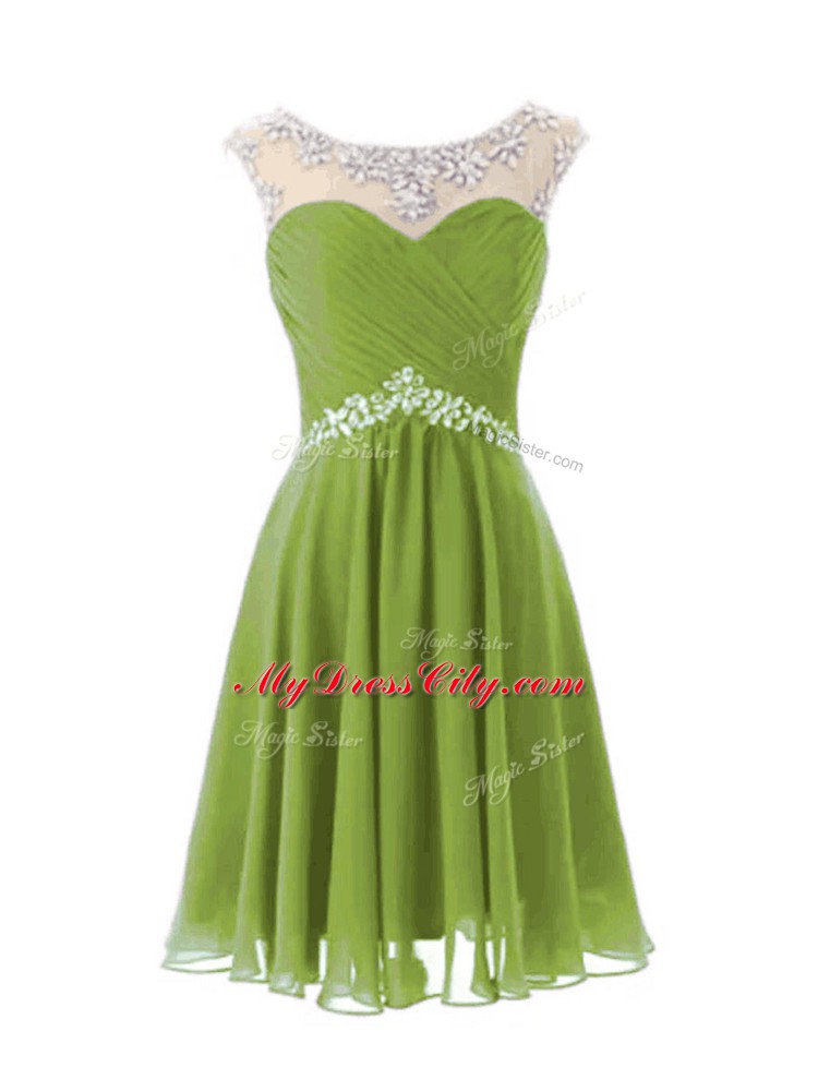 Lovely Knee Length A-line Cap Sleeves Olive Green Party Dress Wholesale Zipper