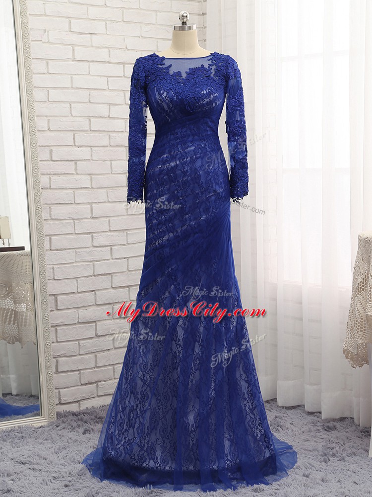 Bateau Long Sleeves Tulle Mother Dresses Lace Brush Train Zipper