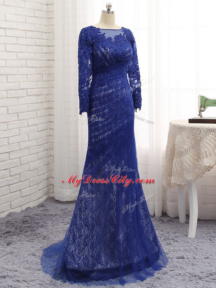 Bateau Long Sleeves Tulle Mother Dresses Lace Brush Train Zipper