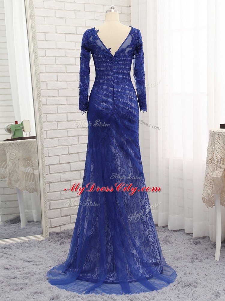 Bateau Long Sleeves Tulle Mother Dresses Lace Brush Train Zipper