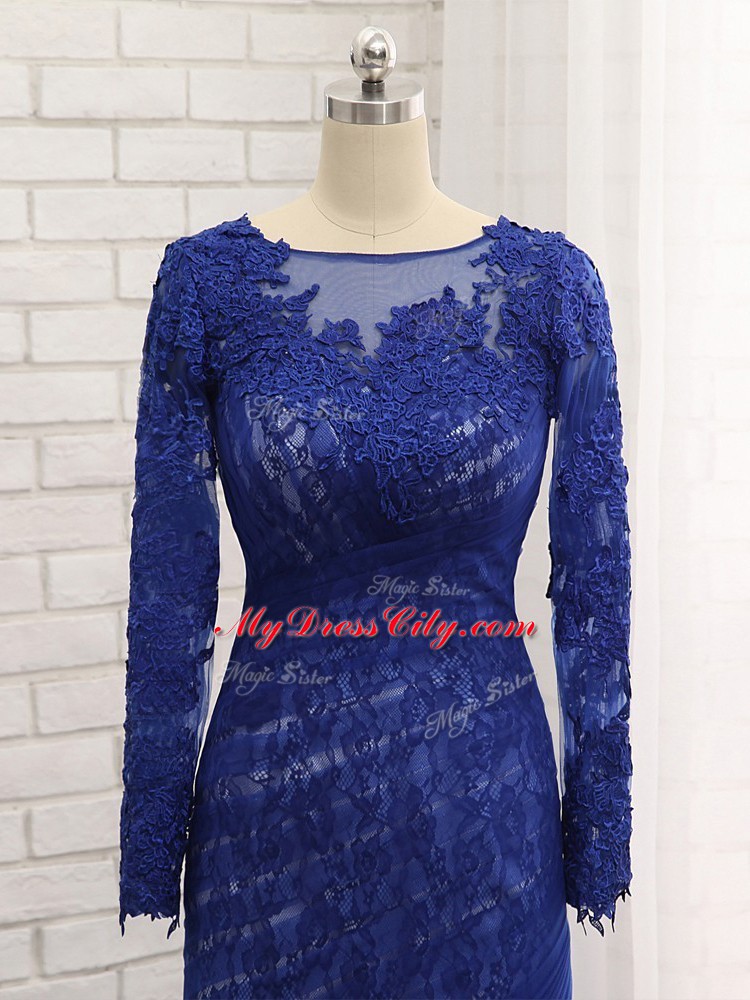 Bateau Long Sleeves Tulle Mother Dresses Lace Brush Train Zipper