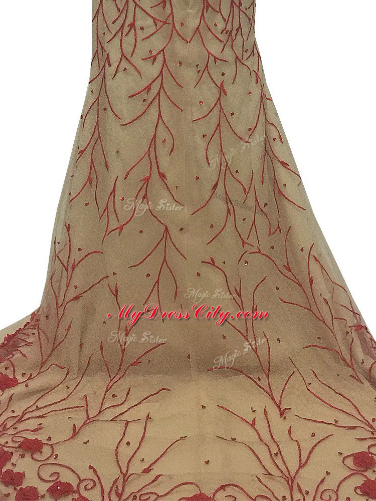 Champagne Zipper Dress for Prom Hand Made Flower Sleeveless Brush Train